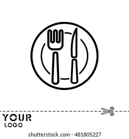 Web line icon. Cutlery (plate , fork and knife)