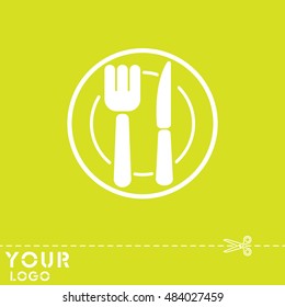 Web line icon. Cutlery (plate , fork and knife)