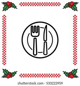 Web line icon. Cutlery (plate , fork and knife)