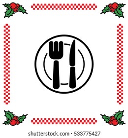 Web line icon. Cutlery (plate , fork and knife)
