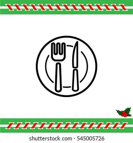 Web line icon. Cutlery (plate , fork and knife)