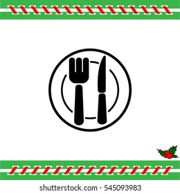 Web line icon. Cutlery (plate , fork and knife)