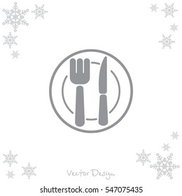 Web line icon. Cutlery (plate , fork and knife)