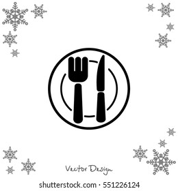 Web line icon. Cutlery (plate , fork and knife)