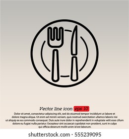 Web line icon. Cutlery (plate , fork and knife)
