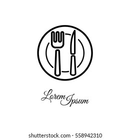 Web line icon. Cutlery (plate , fork and knife)