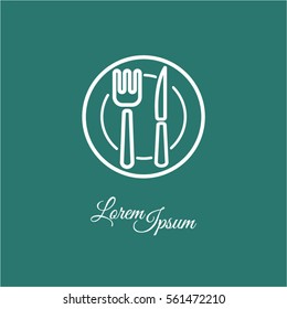 Web line icon. Cutlery (plate , fork and knife)