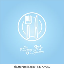 Web line icon. Cutlery (plate , fork and knife)