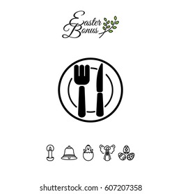 Web line icon. Cutlery (plate , fork and knife)