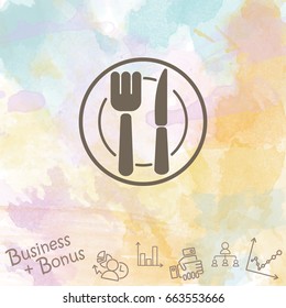 Web line icon. Cutlery (plate , fork and knife)