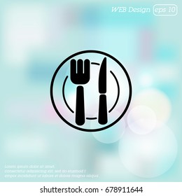 Web line icon. Cutlery (plate , fork and knife)