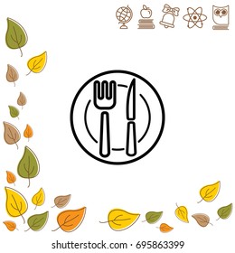 Web line icon. Cutlery (plate , fork and knife)