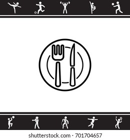 Web line icon. Cutlery (plate , fork and knife)