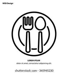 Web line icon. Cutlery, Spoon and fork on a plate