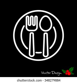 Web line icon. Cutlery, Spoon and fork on a plate