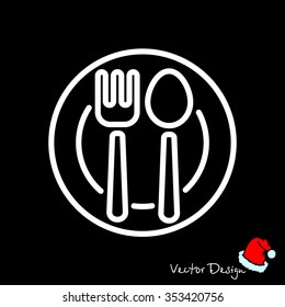 Web line icon. Cutlery, Spoon and fork on a plate