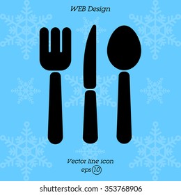 Web line icon. Cutlery (spoon, fork, knife)