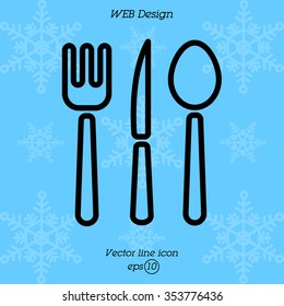 Web line icon. Cutlery (spoon, fork, knife)