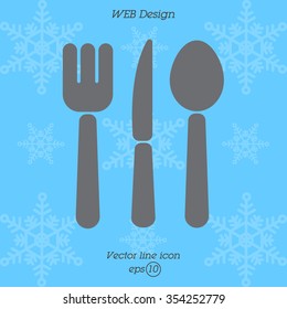 Web line icon. Cutlery (spoon, fork, knife)