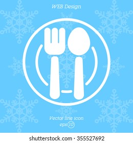 Web line icon. Cutlery, Spoon and fork on a plate