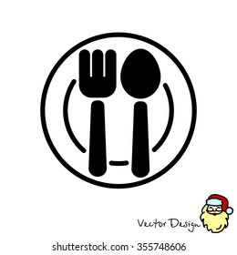 Web line icon. Cutlery, Spoon and fork on a plate