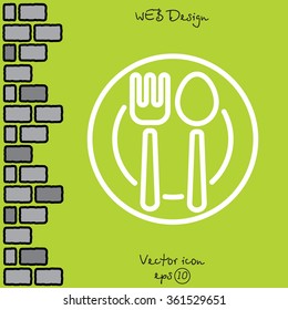 Web line icon. Cutlery, Spoon and fork on a plate