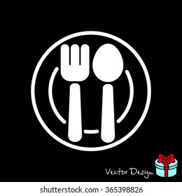 Web line icon. Cutlery, Spoon and fork on a plate