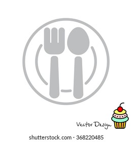 Web line icon. Cutlery, Spoon and fork on a plate