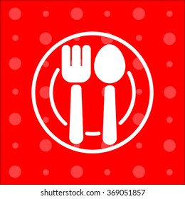 Web line icon. Cutlery, Spoon and fork on a plate