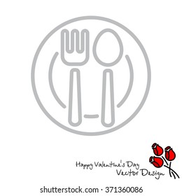 Web line icon. Cutlery, Spoon and fork on a plate