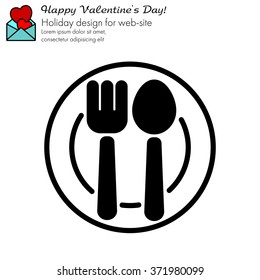 Web line icon. Cutlery, Spoon and fork on a plate