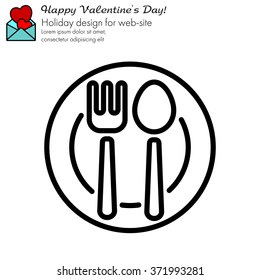 Web line icon. Cutlery, Spoon and fork on a plate