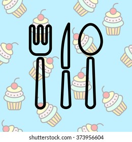 Web line icon. Cutlery (spoon, fork, knife)