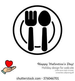 Web line icon. Cutlery, Spoon and fork on a plate