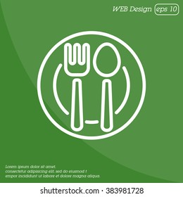 Web line icon. Cutlery, Spoon and fork on a plate
