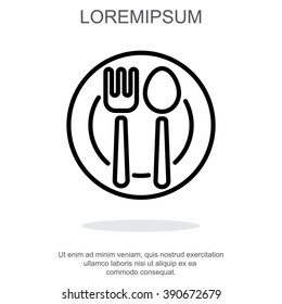 Web line icon. Cutlery, Spoon and fork on a plate