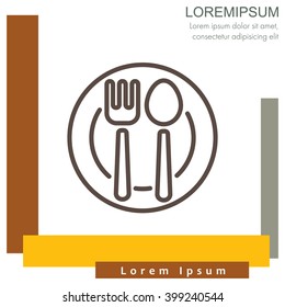 Web line icon. Cutlery, Spoon and fork on a plate
