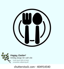 Web line icon. Cutlery, Spoon and fork on a plate