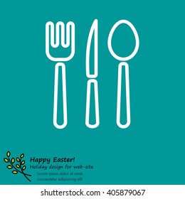 Web line icon. Cutlery (spoon, fork, knife)