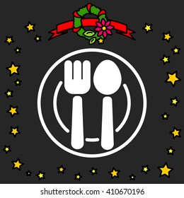 Web line icon. Cutlery, Spoon and fork on a plate
