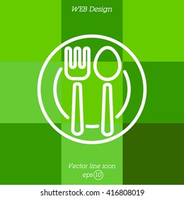 Web line icon. Cutlery, Spoon and fork on a plate
