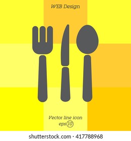 Web line icon. Cutlery (spoon, fork, knife)