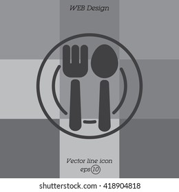 Web line icon. Cutlery, Spoon and fork on a plate