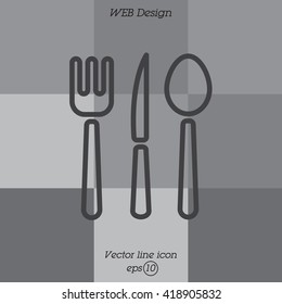 Web line icon. Cutlery (spoon, fork, knife)