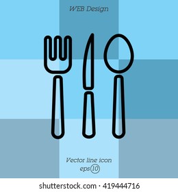 Web line icon. Cutlery (spoon, fork, knife)