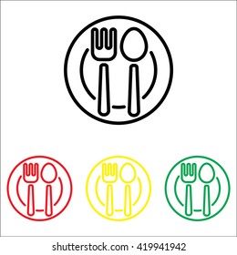 Web line icon. Cutlery, Spoon and fork on a plate