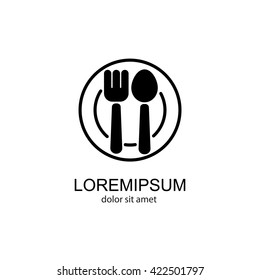 Web line icon. Cutlery, Spoon and fork on a plate