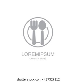 Web line icon. Cutlery, Spoon and fork on a plate
