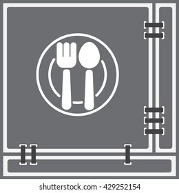 Web line icon. Cutlery, Spoon and fork on a plate