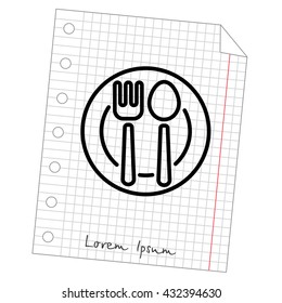 Web line icon. Cutlery, Spoon and fork on a plate